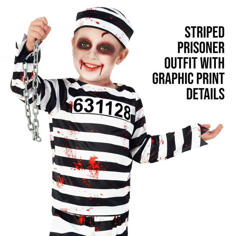 Morph Kids Prisoner Costume Kids Boys Jail Costume Kids Escaped Convict Costume Prison Costume For Kids Halloween Costumes For Boys Kids Inmate Costume L - Image 3
